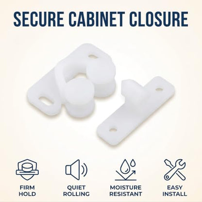 3Pcs White Marine Boat Ball Catch Door Cupboard Spring Back Plates Roller Latch Plastic Catches Cabinet Hardware