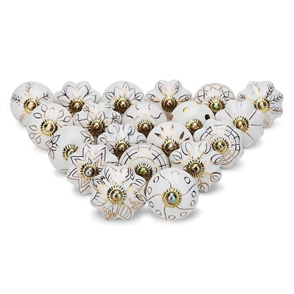 Craft Trade Decorative Ceramic Cabinet & Drawer Knobs – Kitchen Cabinet Hardware, Wardrobe, Cupboard & Dresser Pull Handles – Handmade Furniture Knobs (Off White, Set of 20) - color: Gold, style: 20