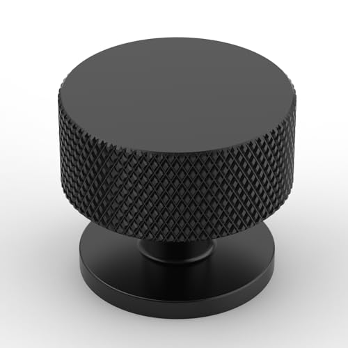 Amerdeco 10 Pack Matte Black Knurled Cabinet Knobs Single Hole 1.2 Inch Diameter Round Drawer Knobs for Bathroom Cabinets K0017 - color: Matte Black