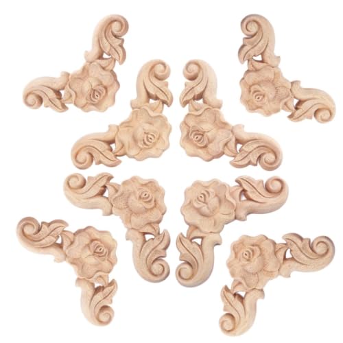 8 PCS Unfinished Wood Rosette Appliques Onlays, 6cm/2.36" DIY Corner Carving Decals for Cabinet Dresser Wardrobe Wall Ceiling Chest
