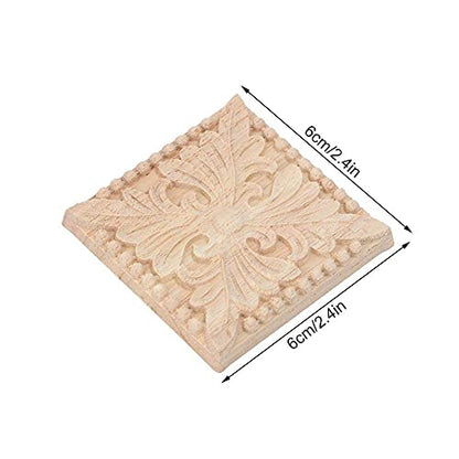 6x6cm Hand-Carved Wood Appliques, Unpainted Set of 4
