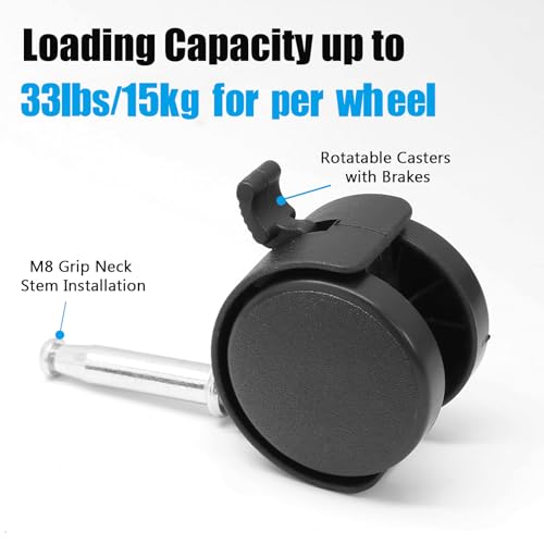 1.5 Inch Swivel Caster Wheels with Brake, 4pcs, M8 Grip Neck Stem - style: 1.5 Inch with Brake-M8 Grip Neck Stem