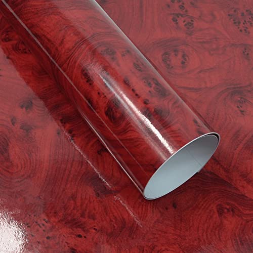 Moyishi Wood Grain Vinyl Sticker Decal Roll Car Interior Home Office Furniture DIY Film Wrap 30cmx100cm (Red) - color: Red