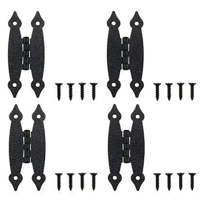DGZZI 4PCS Black Antique Iron H-Shaped Cabinet Hinges for Cupboard, Kitchen, Wardrobe, Wooden Jewelry Box, Shed Furniture - Flat Decorative H-Hinge