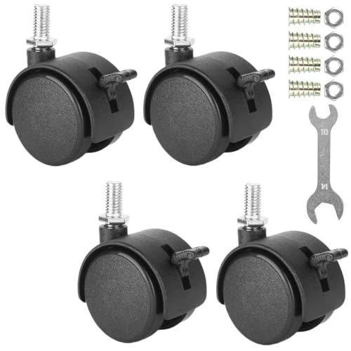 Swivel Caster Wheels, Black Nylon M8 Threaded Stem Caster Wheels, Heavy Duty Swivel Stem Casters Wheels Replacement for Furniture, Table, Cabinet, Shelf (1.5 Inch Stem with Brake) - style: 1.5 Inch Stem with Brake
