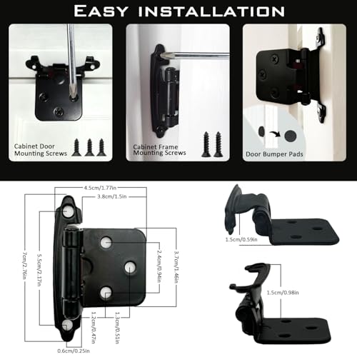 1/2" Overlay Black Cabinet Hinges 36 Pack Self Closing Cabinet Hinges