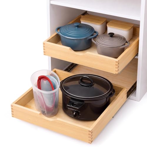 Menkxi 2 Set Solid Wood Pull Out Tray Cabinet Organizer with Reinforced Bottom Base 20 x 21'' Soft Close Kitchen Storage Drawer Retrofit for Base Cabinets Heavy Duty Slide Out Shelf for Pots Pans