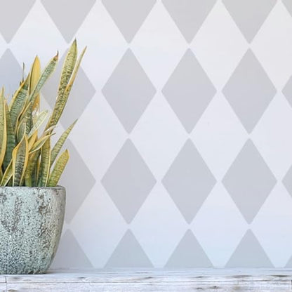 PINKIPO®, Harlequin Design, (16""x40"") XL Stencil, Ethnic Large Wall Stencil, Classic Geometric Wall Stencils for Painting, Stencils for Walls, Simple Wall Stencil, Milky White