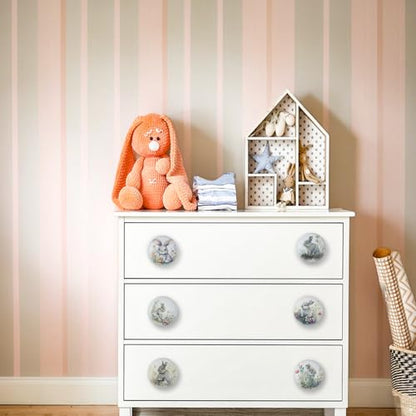 8Pack1.5 Rabbit with Flowers Ceramics Handle Knob Cute Safari Animal Decor Cabinet Dresser Drawer Knobs and Pulls