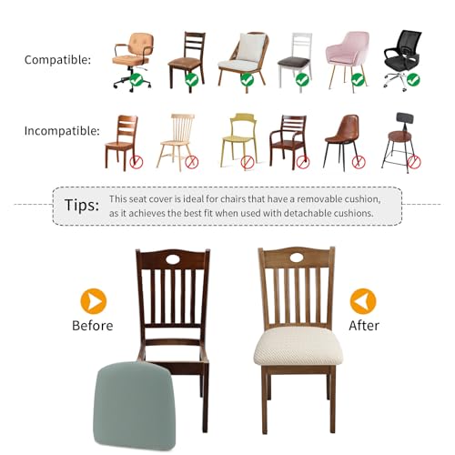 Fuloon Dining Chair Seat Covers Stretch Slipcovers, Set of 6, Beige - color: T-beige, size: Not Waterproof