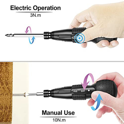 3.6V Cordless Electric Screwdriver, Manual & Automatic, 1800mAh, LED Light - color: Black 2