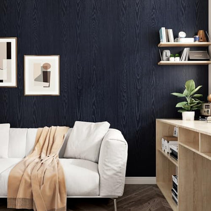WESTICK 393" x 15.8" Wood Contact Paper Peel and Stick Countertops Waterproof Wood Wallpaper Textured Navy Wooden Wallpaper Self Adhesive Wood Look Contact Paper for Cabinets Desk RV Counter Cover - color: 2.navy, size: 15.8" x 394"