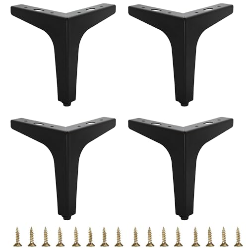 6 inch Matte Black Metal Furniture Legs,Set of 4,2mm Thick - color: Black, size: 6 inch (2 thick)