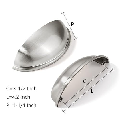 khtumeware 10 Pack 3-1/2" Drawer Pulls Brushed Satin Nickel Cabinet Cup Pulls Kitchen Hardware Cabinet Handles Drawer Handles Knobs 3.5 inch Hole Center - color: Brushed Satin Nickel, size: 3-1/2"(89mm) Hole Center, style: 10-pack