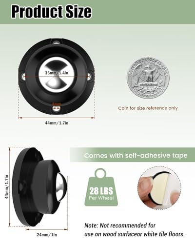 TRVL FIELDER Self Adhesive Furniture Wheels 1 Inch Low Profile Casters 8Pcs - color: BLACK, size: Y1