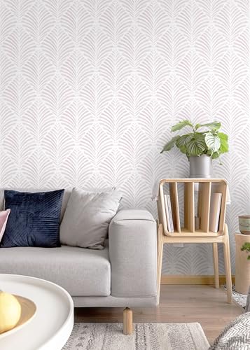 Safiyya Peel and Stick Wallpaper Boho Contact Paper Pink Geometric Modern Wall Paper Self Adhesive Removable Wallpaper for Bedroom Vinyl Rolls 17.3"x78.7" - color: Pink and White, size: 17.3" x 78.7"