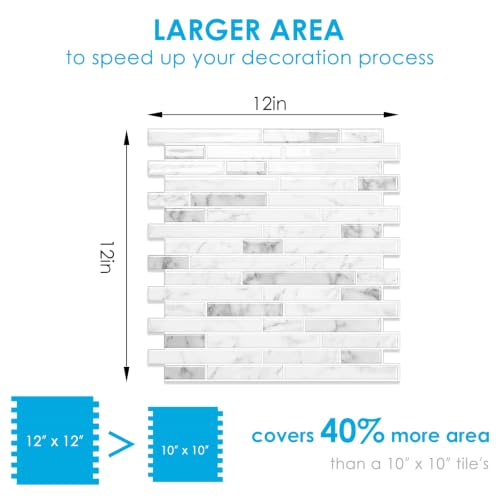Peel and Stick Backsplash Tile, Stick on White Marble Look Mosaic Wall Tile - color: Marble White