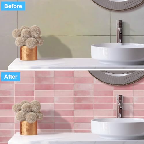 Peel and Stick Backsplash for Kitchen,New Upgrade 12" x 12" Large Premium Kitchen Backsplashs,Stick on Subway Tiles for Bathroom Pink 10-Sheet. - color: Pink