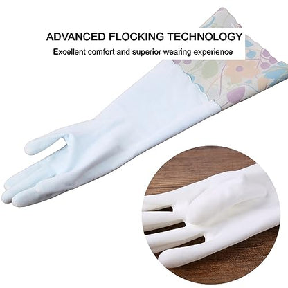 Bamllum 16-Inch Latex-Free Cleaning Gloves, Cotton Flocked Liner, Medium - color: Yellow+pink, size: Medium