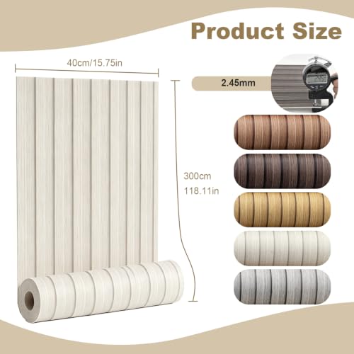 118" x 15.8" Peel and Stick PVC Faux Wood Slat Wall Panels - color: Beige