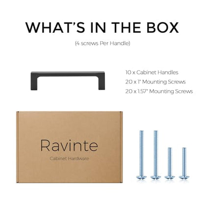 Ravinte Matte Black Kitchen Cabinet Handles 4 Inch Pulls 10 Pack - color: Matte Black, size: 4 Inches Hole Center