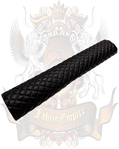 Vinyl Quilted Foam Fabric with 3/8" Foam Backing Upholstery / 52" Wide/Sold by The Yard/FABRIC EMPIRE (Black with Hq Red Thread, Diamond 2" x 2") - color: Black With Hq Red Thread, size: Diamond 2" x 2"