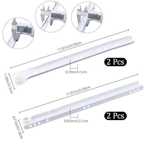CRASPIRE 2 Pairs 12 Inch Drawer Slides White Coated Steel Drawer Track Removable Replaceable Bottom Mount Rails with Nylon Wheels Cabinet Slide Hardware Side Glides for Dresser Furniture Accessories - size: 11.81x0.71-1.18inch(30x1.8-3cm)