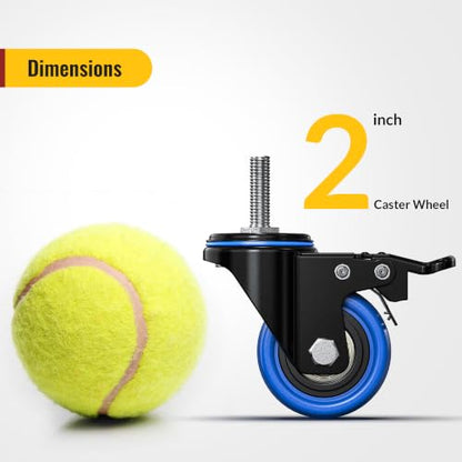 HOLKIE Stem Caster Wheels 2 inch Total Locking Casters Set of 4, Threaded Stem 5/16" -18 x 1 (Diameter 5/16", Length 1") Swivel Heavy Duty Castors Blue Wheel - size: 2 Inch-Blue-With Brake (5/16" -18 x 1")