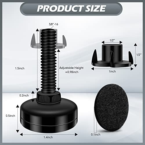 10 Set Adjustable Furniture Leveling Feet, Adjustable Leg Levelers for Cabinets Sofa Tables Chairs, Heavy Duty Height Adjuster Furniture Levelers Foot with T- Nut Kit 3/8"-16 Thread, Black