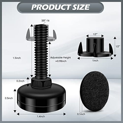 10 Set Adjustable Furniture Leveling Feet, Adjustable Leg Levelers for Cabinets Sofa Tables Chairs, Heavy Duty Height Adjuster Furniture Levelers Foot with T- Nut Kit 3/8"-16 Thread, Black