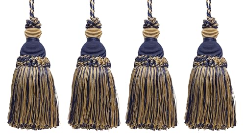 DÉCOPRO Beautiful Hand-Crafted 5" (12.5cm) Key Tassel, 3 1/2" (8.5cm) Loop # IKTJ, Nautical #1152 (Light Gold, Yellow Gold, Navy Blue) Set of 4 - color: Nautical #1152 (Light Gold, Yellow Gold, Navy Blue), size: Set of 4