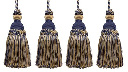 DÉCOPRO Beautiful Hand-Crafted 5" (12.5cm) Key Tassel, 3 1/2" (8.5cm) Loop # IKTJ, Nautical #1152 (Light Gold, Yellow Gold, Navy Blue) Set of 4 - color: Nautical #1152 (Light Gold, Yellow Gold, Navy Blue), size: Set of 4