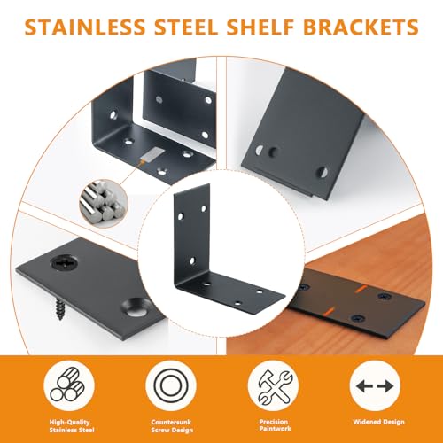 Alise 4Pcs Black Stainless Steel L Brackets Heavy Duty for Wood Furniture - color: Matte Black, size: 85x85MM