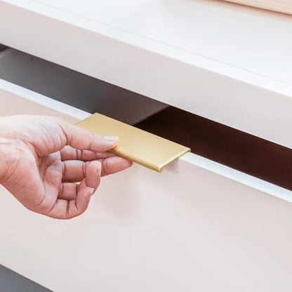 homdiy 10 Pack 3inch(76mm) Brushed Brass Edge Finger Pulls Cabinet Handles for Kitchen Cabinets Drawers Dresser Concealed Mount Flat Hardware Aluminum Alloy - color: Matte Gold, size: 3in Hole Centers