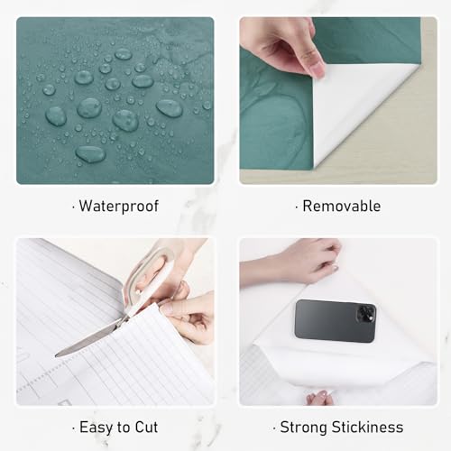 Wallercity Matte Teal Marble Peel and Stick Countertop Contact Paper - color: Matte Blue/Green, size: 24" x 315"
