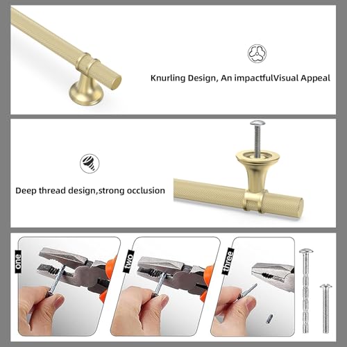 20 Pack 3 Inch Brushed Gold Kitchen Cabinet Handles - color: Brushed Gold Knurled, size: 3'' Hole Center(76mm)