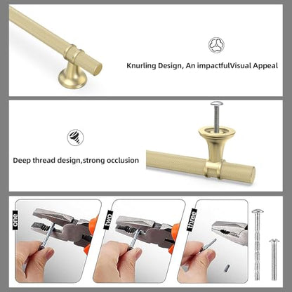 20 Pack 3 Inch Brushed Gold Kitchen Cabinet Handles - color: Brushed Gold Knurled, size: 3'' Hole Center(76mm)