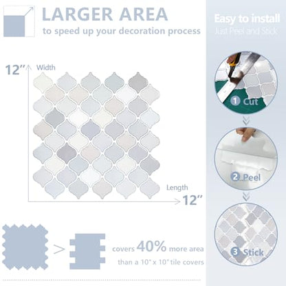 STICKGOO Arabesque Peel and Stick Backsplash Tile for Kitchen, Light Tones - color: Light Tones