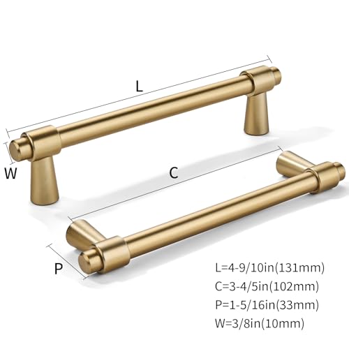 khtumeware 4 inch 5 Pack Brushed Brass Cabinet pulls Zinc Alloy Modern and Simple Cabinet Handle Suitable for Custom Whole-House Furniture (Kitchen/Bathroom/Bedroom). - color: Brushed Brass, size: 4 Inch