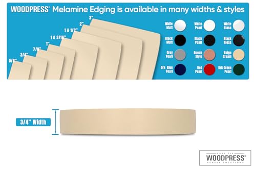 3/4" Beige Cream Pre-Glued Melamine Edge Banding, 25 ft - size: Width: 3/4"