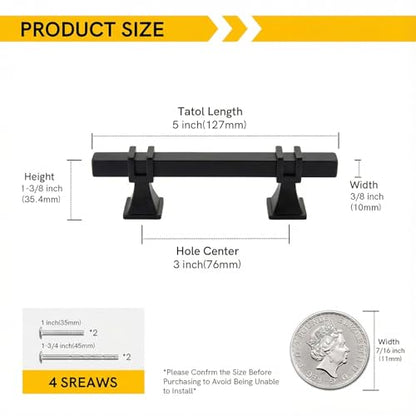 Rergy 10 Pack 3 Inch Matt Black Cabinet Handles, Solid Zinc Alloy - color: Black, size: 3 Inch Hole Center