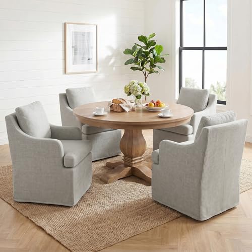 VKNOW Upholstered Dining Chairs Set of 4, Dining Room Chairs with Casters - color: Light Grey, size: 4