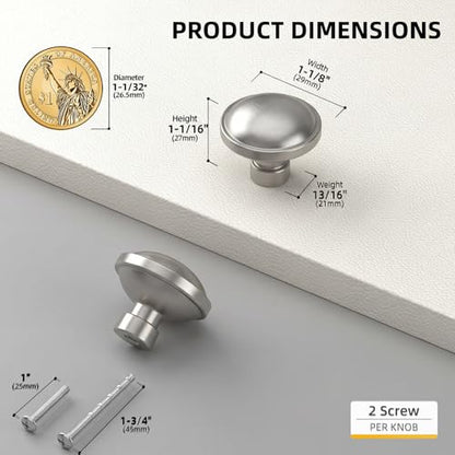 Goldenwarm Brushed Nickel Cabinet Knobs, Round Drawer Handles 1-1/4 Inch 10 Pack | Rustproof Single Hole Cabinet Hardware, Solid Zinc Alloy, Screws Included for Cupboard Closet Furniture Upgrade - color: Brushed Satin Nickel, size: Knob(1-1/4 In)