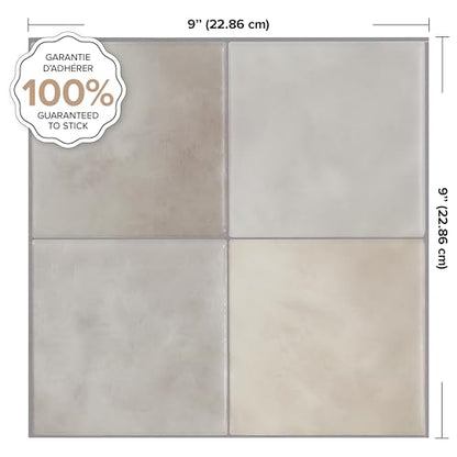 Smart Tiles Peel and Stick backsplash, Zellige Stone Greige, 9"x9" - color: Stone Greige