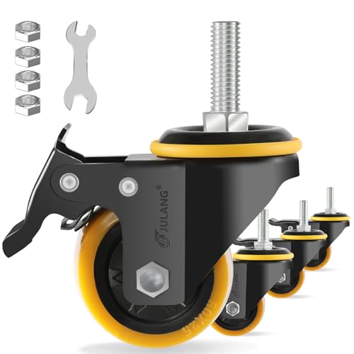 2 inch Caster Wheels 3/8" Threaded Stem Casters Set of 4 Heavy Duty - color: orange, size: 2in (3/8"-16)