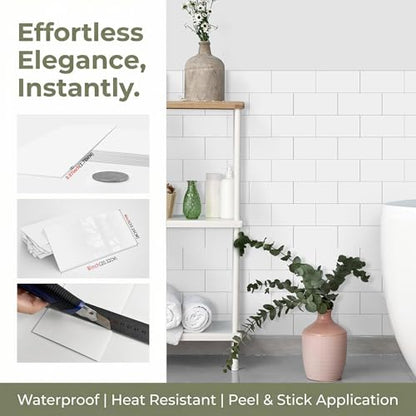 32 Sheets White Subway Marble Peel & Stick Wall Tile 4"x8" - color: White Subway Tile, size: 32 Pcs 4" x 8" x 0.07"