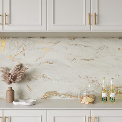 VEELIKE 118''x32'' Wide Matte Gold Beige Marble Contact Paper for Countertops Waterproof Marble Wallpaper Peel and Stick Countertops for Kitchen Bathroom Removable Self Adhesive Countertop Covering - size: 32" x 118"