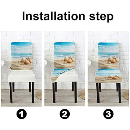Mrcrypos Chair Covers Set of 4 Stretch Chair Covers Ocean Beach Detachable Washable Stretch Kitchen Seat Covers Protective for Home,Restaurant,Banquet - color: Beach, size: 4