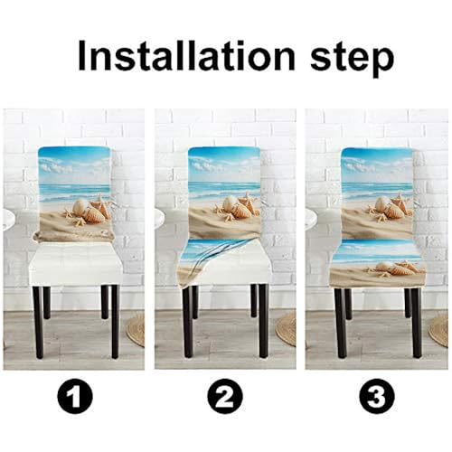 Mrcrypos Chair Covers Set of 4 Stretch Chair Covers Ocean Beach Detachable Washable Stretch Kitchen Seat Covers Protective for Home,Restaurant,Banquet - color: Beach, size: 4