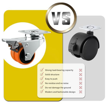 2" Double Wheel Casters with Brake (4 Pack) - color: Orange